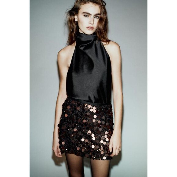 ZARA SEQUIN MINI SKIRT - Picture 1 of 9